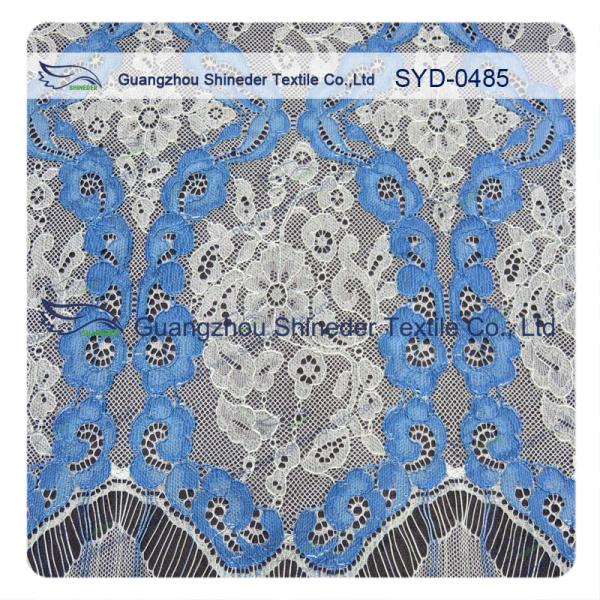 Women Dress Corded Lace Fabric , Double Tone Nylon Cotton Lace Fabric Scalloped