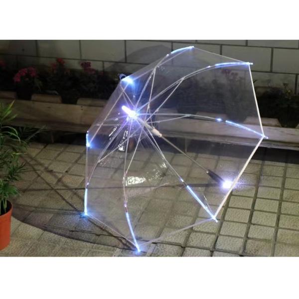 Golf Transparent Umbrella With LED Light For Rain With Fiberglass Ribs And Aluminum Shaft,