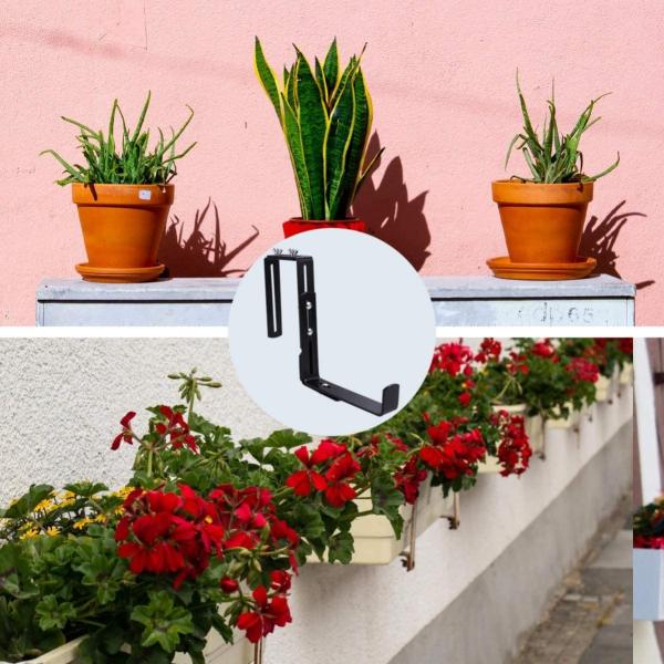Revestimento em pó preto Caixa de plantação de trilhos Caixa de janelas de flores Caixa de flores de trilhos de brackets