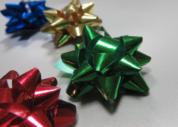 2.5” Diameter gift wrap and bows , Multi metallic pom pom bow for Festival Decoration
