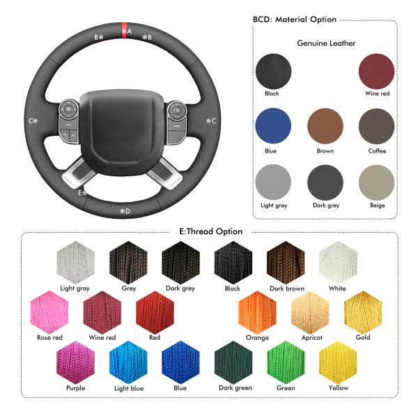 Car Accessories DIY Genuine Leather Hand Stitching Steering Wheel Cover for Land Rover Discovery 5 III (L462) IV(L405) 2015-2022
