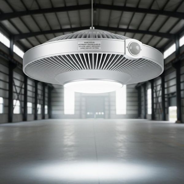 50000 Hours UFO High Bay Light Microwave Sensor Enabled 145lmW Lumen Efficiency for Large Indoor Lighting Applications