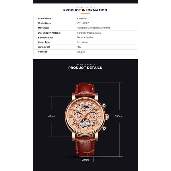 Luxury brand automatic mechanical movement genuine leather men charm wrist waterproof watch