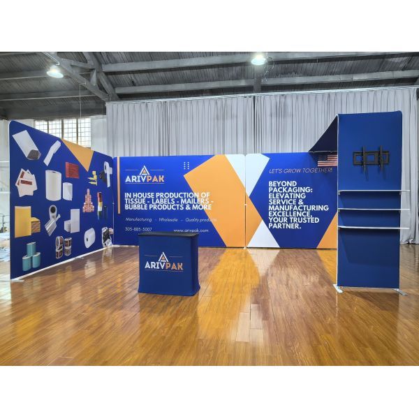 6x3m Tension Fabric Backwall Counter Combo CMYK Exhibit Booth Displays
