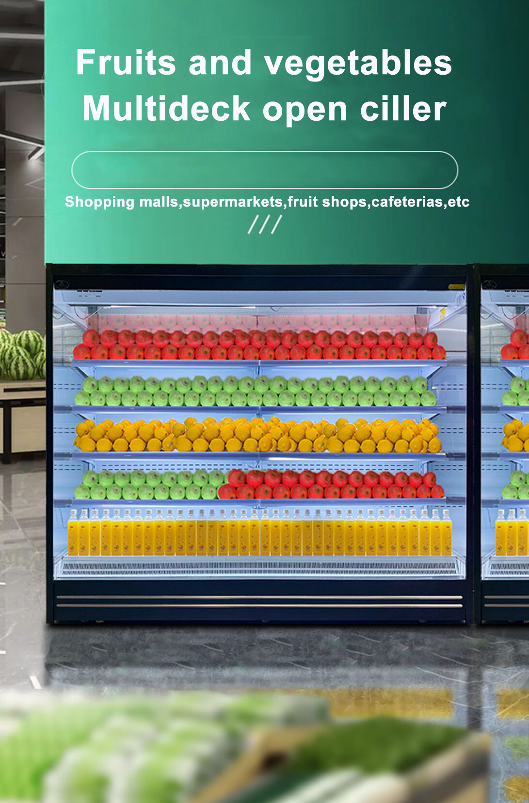 Большая емкость Refrigerated охладитель шкафа дисплея R134a коммерчески прямоугольный