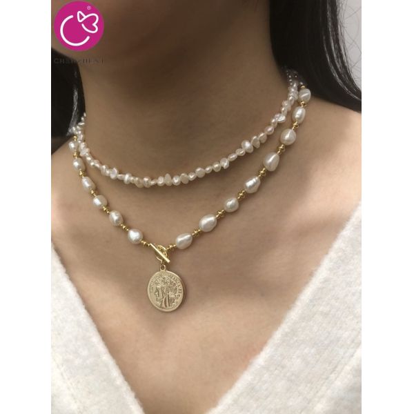 Round -Shaped Buckle Unique Design Clavicle Chain Advanced Gentle Elegant Pearl Necklace Plated Women Necklace