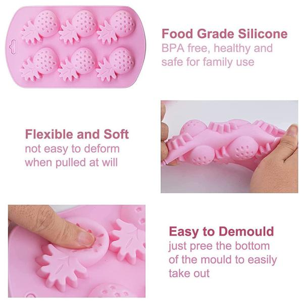 4 Pack Fruit Shaped Silicone Mold Pineapple Lemon Watermelon Strawberry Chocolate Candy Baking Mould 3D Summer Fruit Ice Mold For DIY Jelly Fondant Soap Gummy Cake Cupcake Topper Decoration