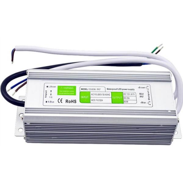 Single Output 60W 5A IP67 Waterproof LED Power Supply 12V AC/DC with 86% Efficiency