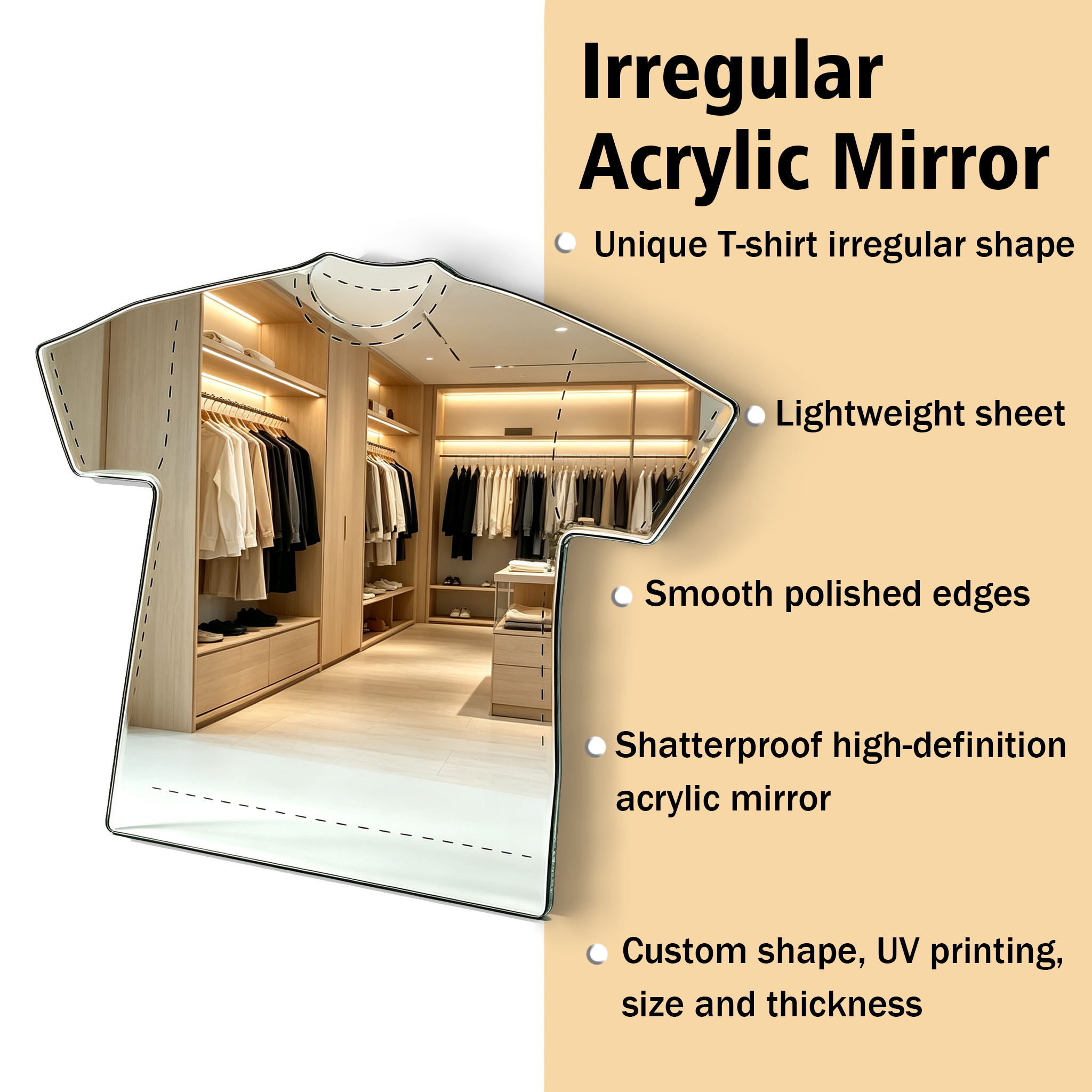 T-Shirt Shaped Acrylic Decorative Mirror Customizable For Clothing Boutique
