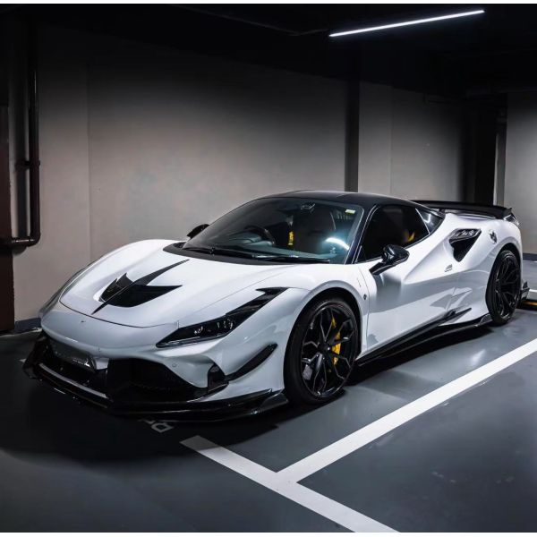 PK Style Ferrari F8 Body Kit Cars Body Kit Front Lip Skirt Rear Diffuser Spoiler Hood