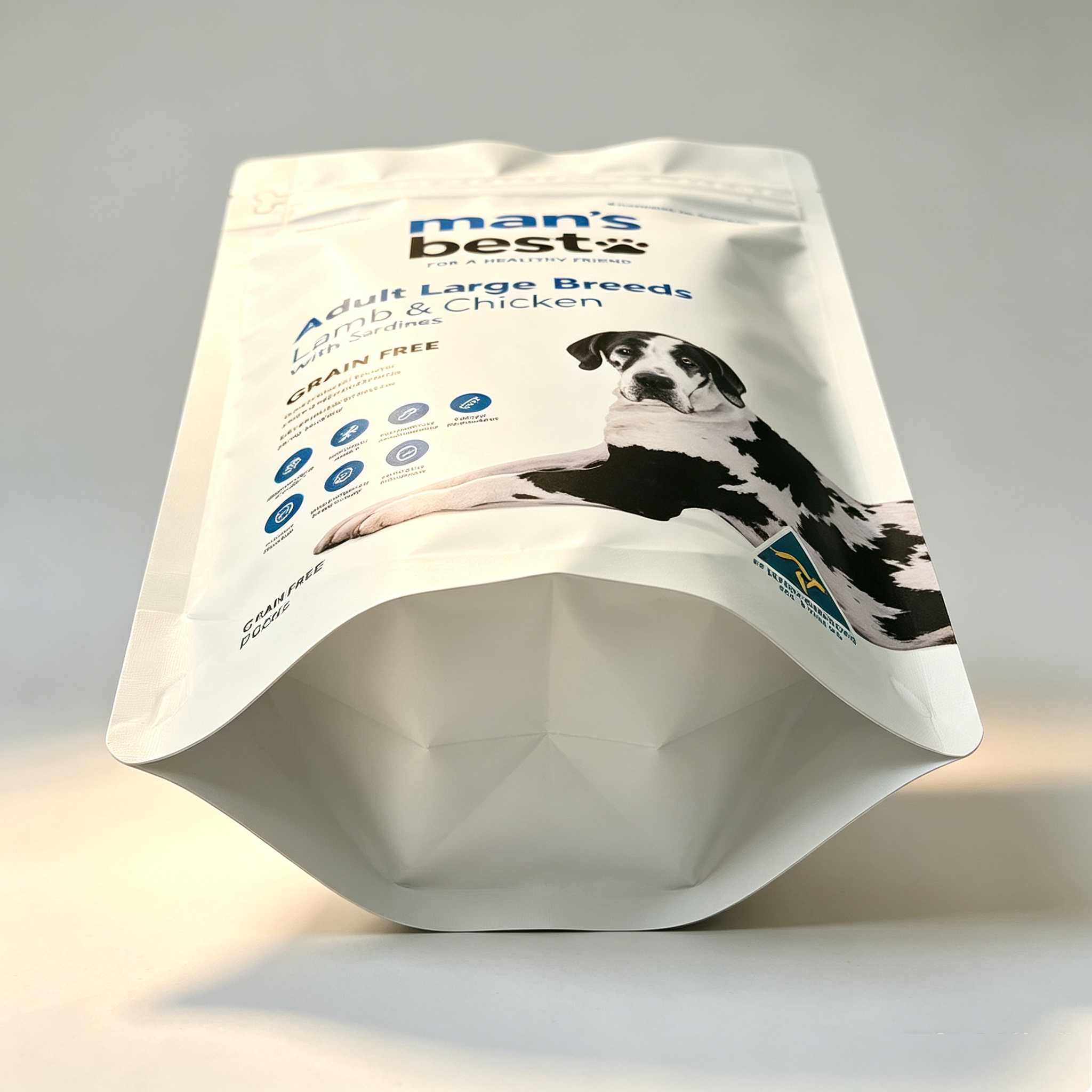 High Barrier Aluminum Foil Doypack Pouches With Easy Tear Ziplock | Custom Printed Stand Up Dog Treat Pouches For Adult Large Breed Grain Free Lamb Chicken Sardine Kibble OEM