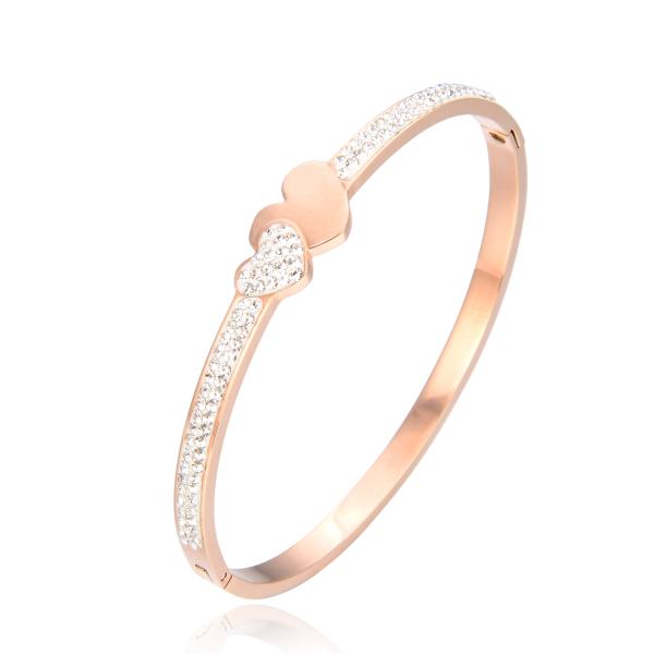 Luxury Two Diamond Heart Bangle