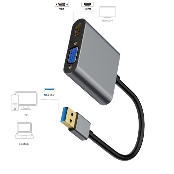 Adaptateur graphique USB 3.0 USB 2 en 1 HDMI VGA Résolution vidéo 1080p