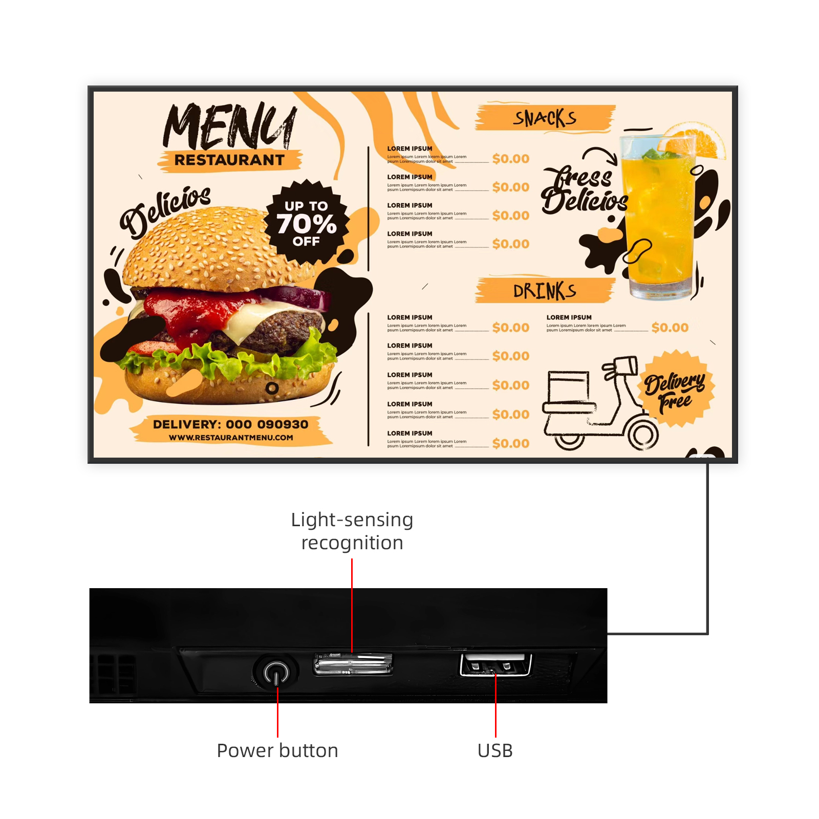 Commercial Digital Signage 55 Inch High Brightness LCD Window Display