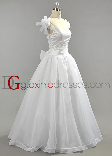 2013 A-line Strapless Floor-length Pleated Flowered White Organza Bridal dresses BDGD1017