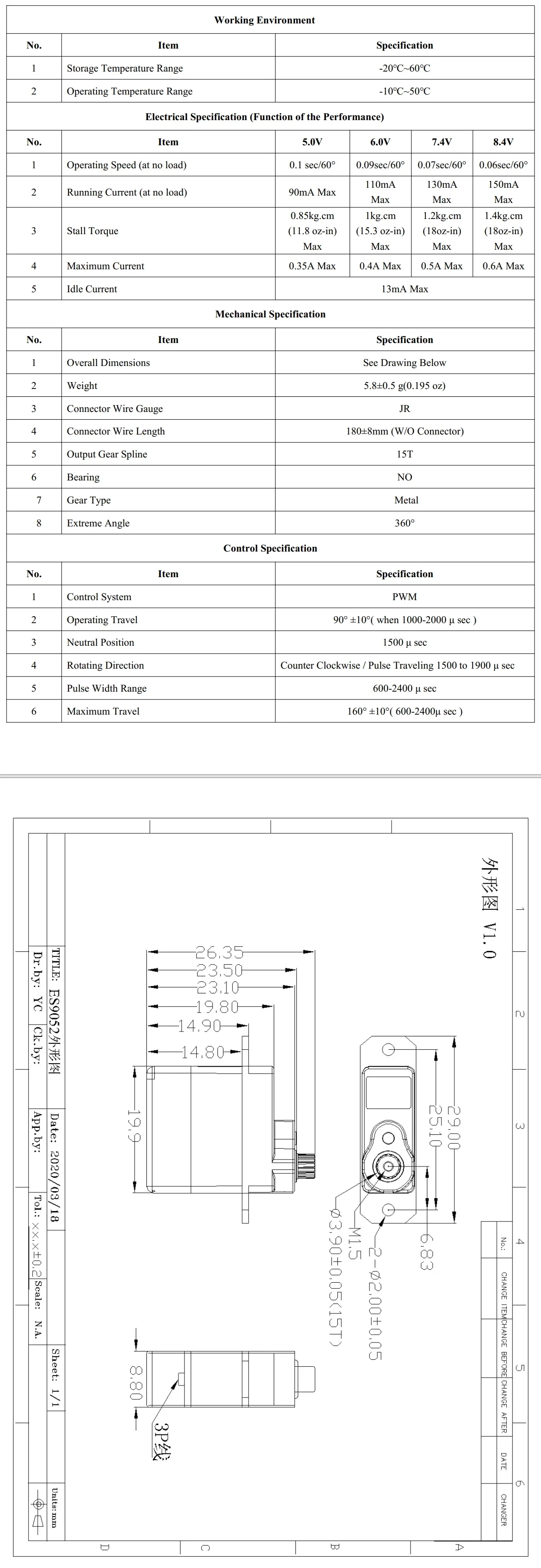 EMAX ES9052MD HV All-Purpose High Voltage Metal Gear Digital Servo For RC Model Airplane /Helicopter