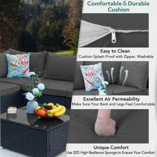 AJUNION Wicker Rattan PE Sectional Sofa Garden Set Patio Furniture Conversation Set Outdoor Furniture
