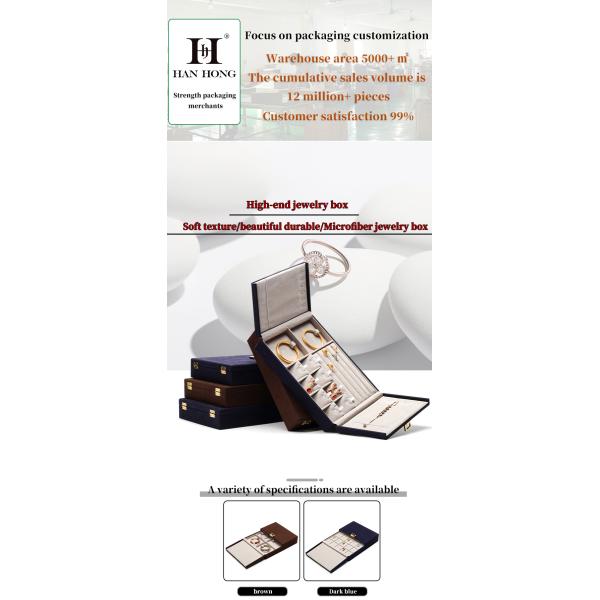 Caja personalizada de joyería de cuero de microfibra azul para embalaje y almacenamiento de joyas
