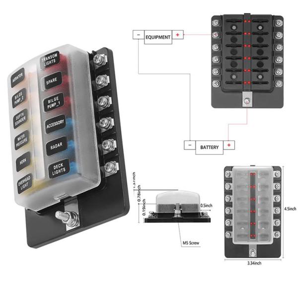 M5 Stud 12 Way Marine Blade Fuse Holder 32V ATC With Sticker Label