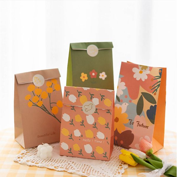 Gelebor Kraft Paper Cartoon Disposable Food Packaging Bag For Snack Nuts Candy Bread
