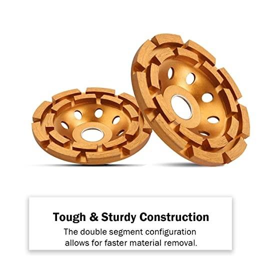 4.5 Inch Double Row Diamond Cup Grinding Wheel Gold for Angle Grinder Polishing and Cleaning Stone/Cement/Marble/Rock