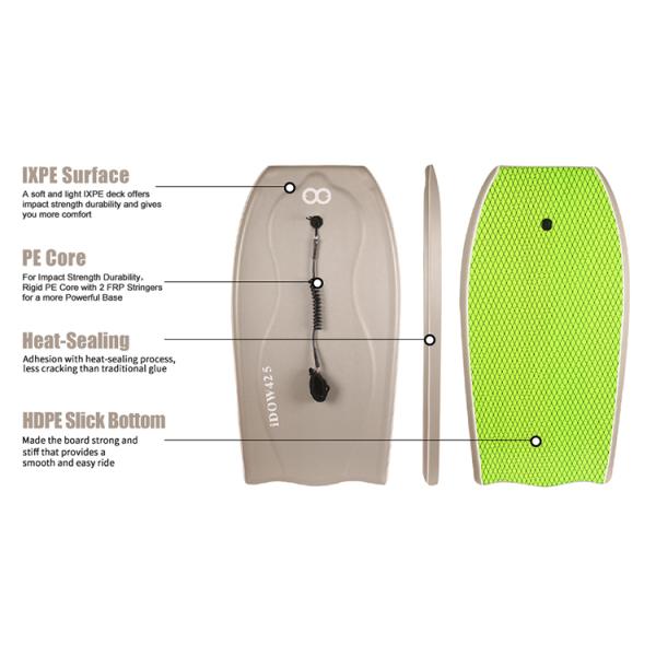 Gray or Customized 42.5 inch end Body Board with Surf Leash and Board Bag No Competition