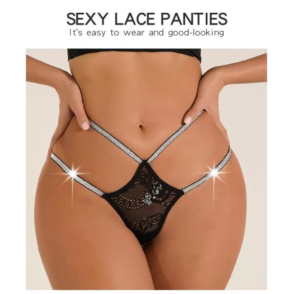 Womens Lace G Strings Sexy Cross Shining Waistband Thongs Bikini Panties Crystal Female Underwear