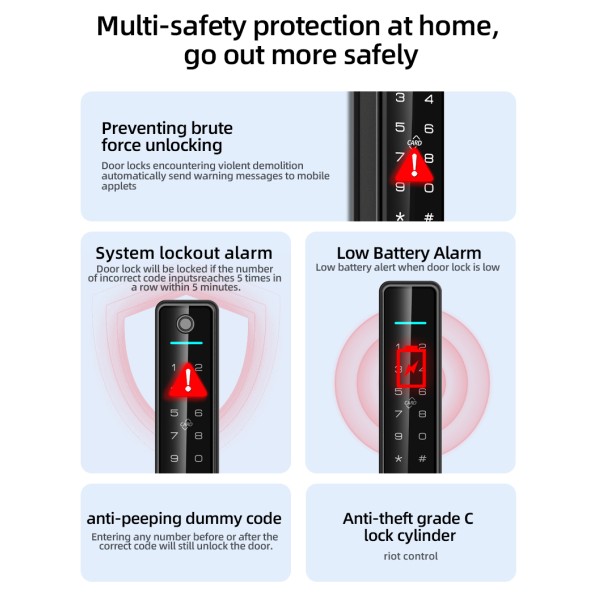 Double Sided Fingerprint Ip65 Waterproof TUYA Application Peephole Remote Door Lock Fingerprint Code Card Key Smart Door Locks