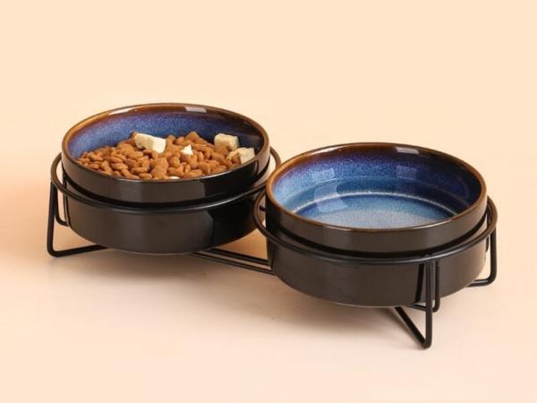 Elevated 400ml 850ml Lead Free Ceramic Dog Bowl With Metal Stand Pet Supplies