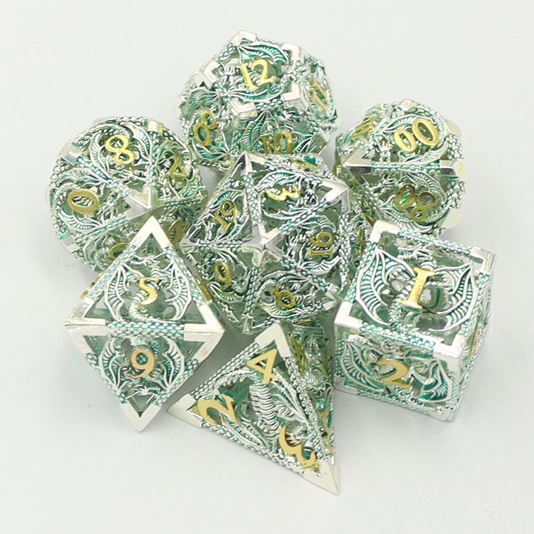 Customized Color Copper Hollow Dice Set for DND Games with 14mm-20mm Polyhedron Metal Dice