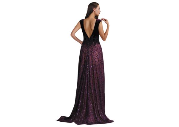 Dark Purple Sequined Sleeveless Formal Dresses , High Low Style Long Prom Dress