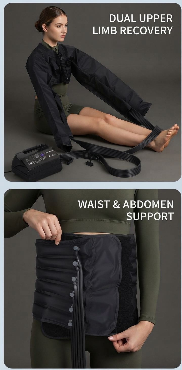Professional 6-Chamber Smart Air Compression Recovery System with Full Body Airbags Massager(Legs, Arms, Waist & Foot) For Athletes, Fitness Enthusiasts, Post-Workout Recovery, Elderly Circulation