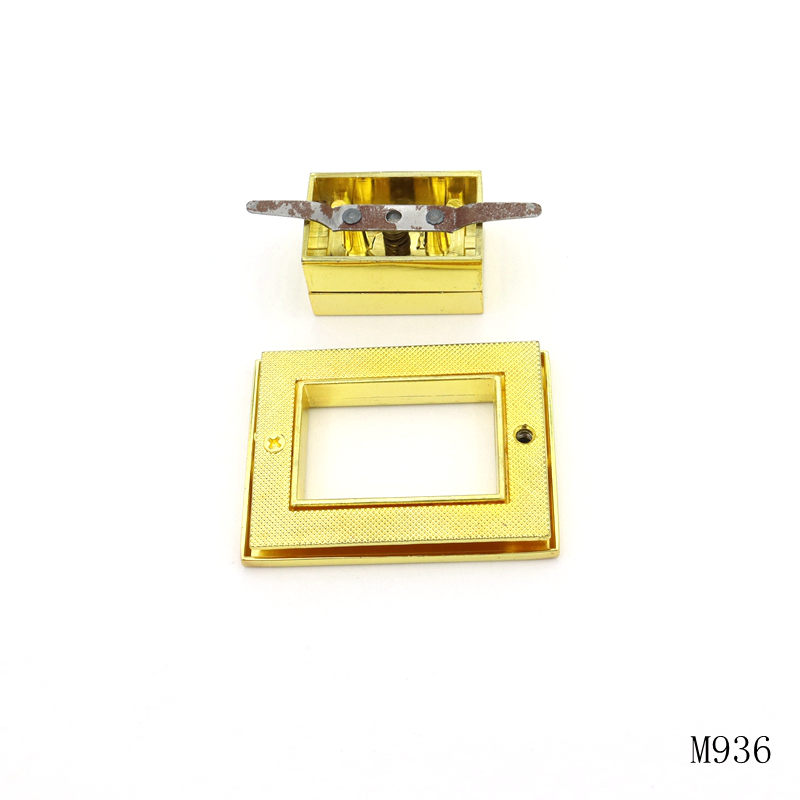 Rectangle Bag Turn Lock Gold Plated Metal Turn Lock For Lady Bag