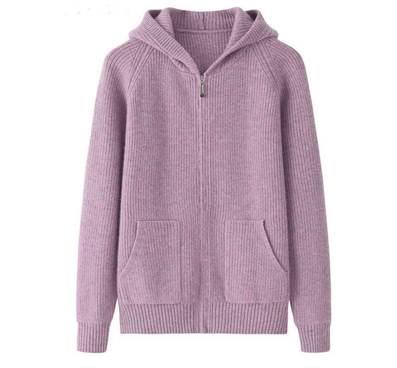 Custom LOGO 100% Cashmere Anti-Wrinkle 12 GG Sweater Hoodie Long Sleeves Knit Hoodie for Women