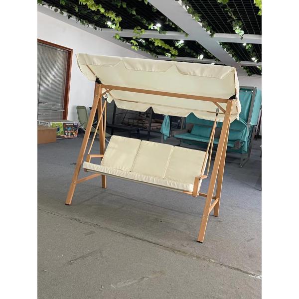 Outdoor Three Person Seat Swing Chair with Metal Frame and Fabric Umbrella