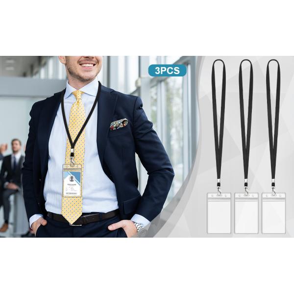 Pack Clear ID Badge Holder With Lanyard Black Lanyards With Vertical Waterproof ID Badge Holder For Office, School, Travel