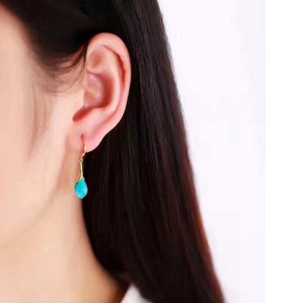 18K Gold Plated Sterling 925 Silver Turquoise Sculptured Tulip Drop Earring (EZ04925534)