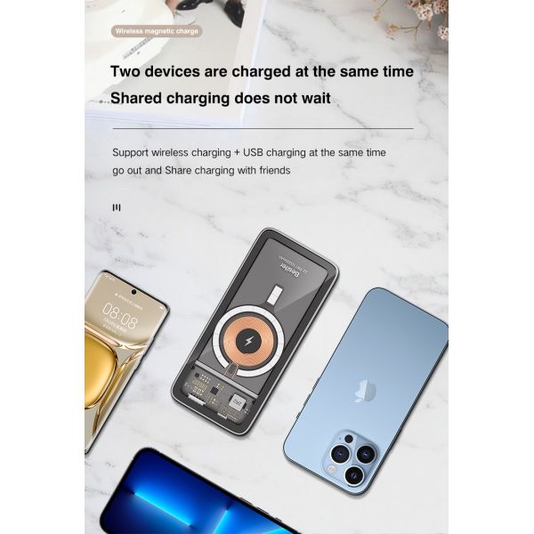 Transparent Shell Magnetic Suction Wireless Power Bank Fast Charging