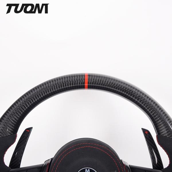 Red Stripes Black Alcantara Bmw Carbon Fiber Steering Wheel Plain Weave With Paddles