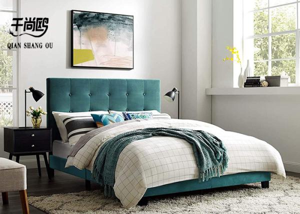Ocean Blue Factory Velvet Upholstered Tufted King Platform Bed