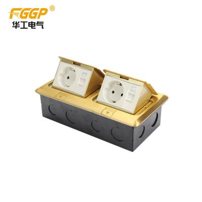Gold Copper Color Network Double Floor Socket Box , Floor Electrical Outlet
