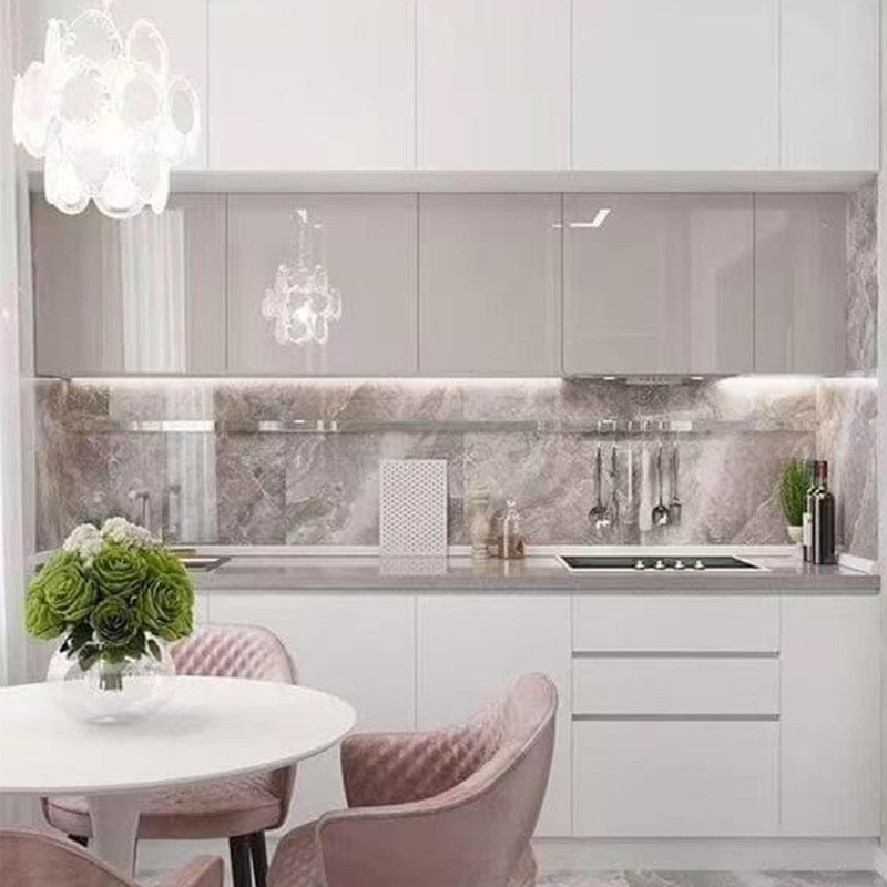 Quartz Stone Countertop Waterproof High Glossy Modern Kitchen Cabinets for Kitchen