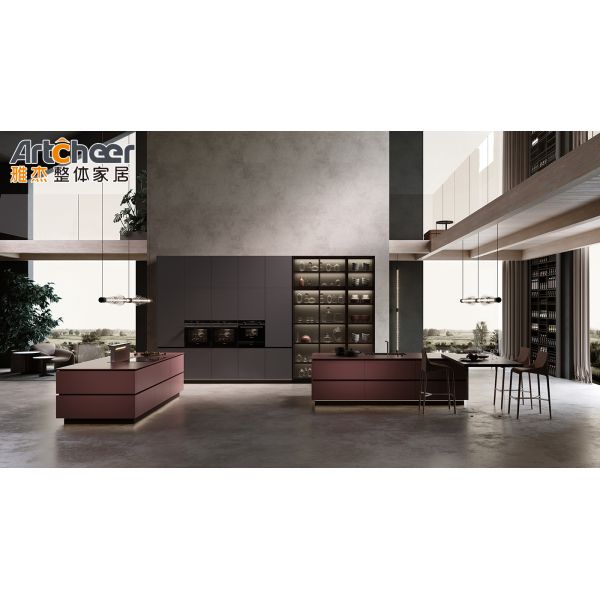 Modern Italian Design Kitchen Cabinets with Lacquer Finish and Customizable Size Kitchen Island