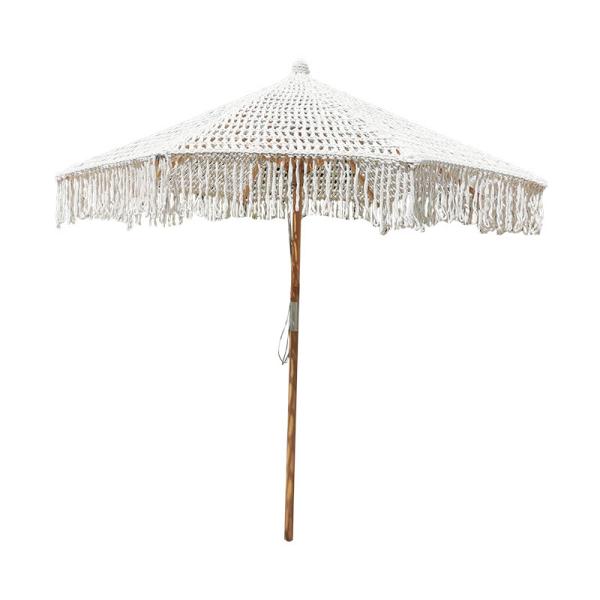 Contemporary Design Style Outdoor Patio Macrame Parasols Beach Wood Umbrella 2.5mm Wooden Pole