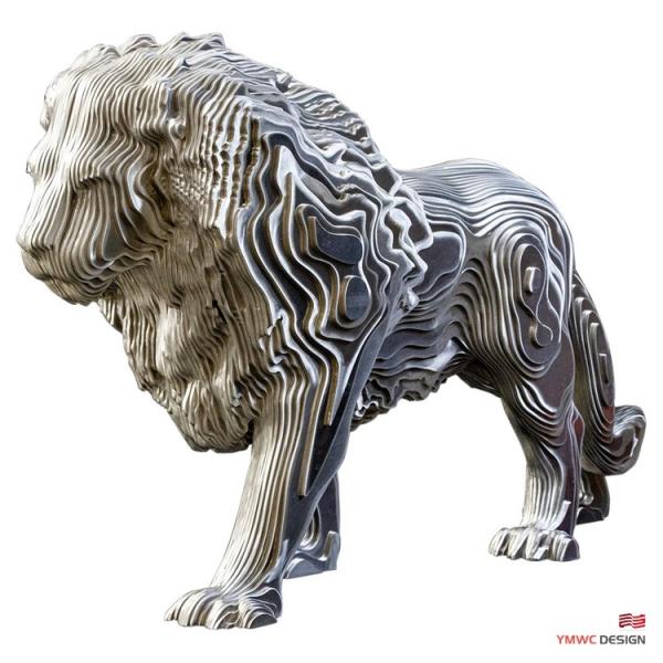 Custom Metal Animal Statues Art Decoration with Large Stainless Steel Lion Sculptures