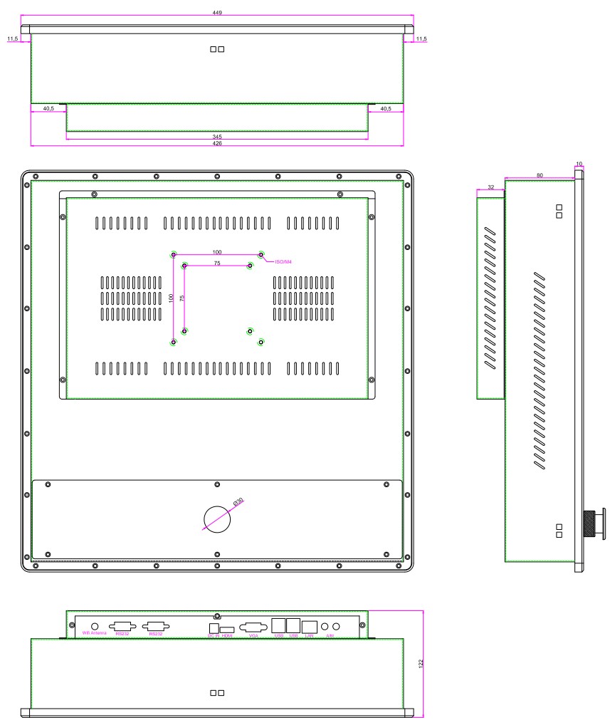 ПК пульта управления 35W 300cd/m2 7x24 промышленный с аварийной кнопкой