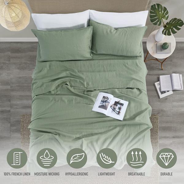 Bolsillo profundo 1,5-2 Kg Lujo Línano Francés Lavado con Piedra Sábanas de cama 3 piezas Estilo lujo