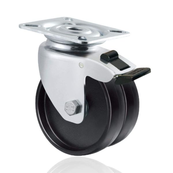 50 mm 2-3 Inch Double Caster Wheels with 360° Rotation and Nylon Total Brake for Industrial