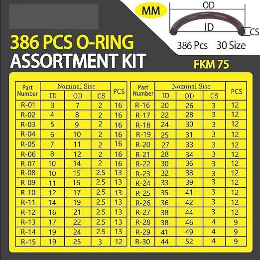 High Durable 386PCS FKM 75A Brown Plumbing O Ring Kit for Automotive Faucet Repair Seals