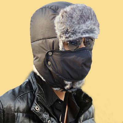 Blue / Grey Warm Hat With Ear Flaps , Fox Fur Outdoor Winter Hats For Men